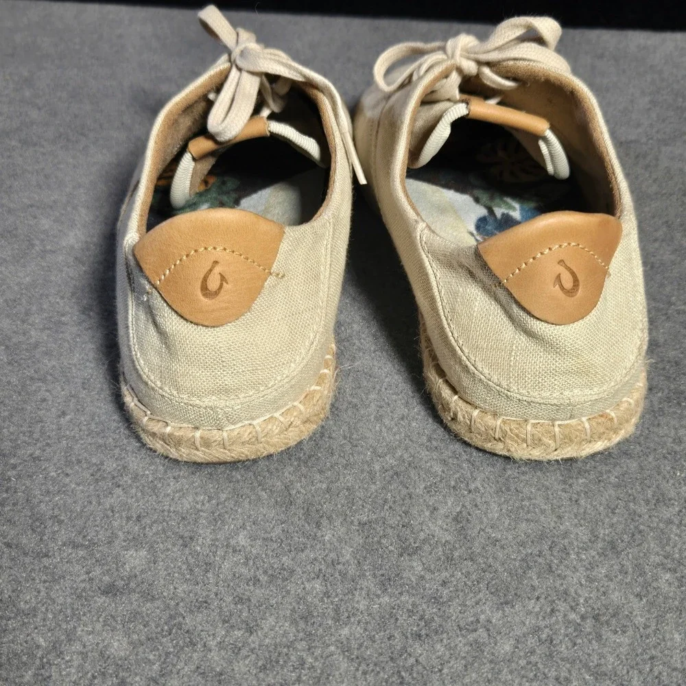 Olukai‎ Kaula Pa'a Li Womens 10 Sand Linen Espadrille Sneakers Tan 20463-2020